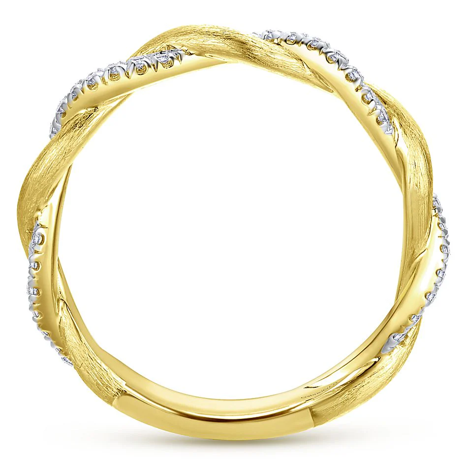 Gabriel & Co Yellow Gold Twisted Diamond Stackable Ring - Image 2
