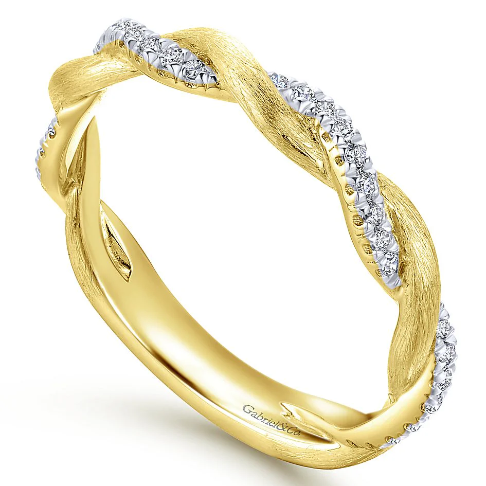Gabriel & Co Yellow Gold Twisted Diamond Stackable Ring - Image 3