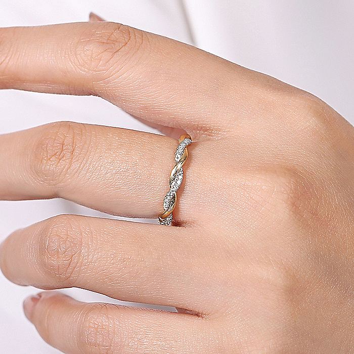 Gabriel & Co Yellow Gold Twisted Diamond Stackable Ring - Image 4