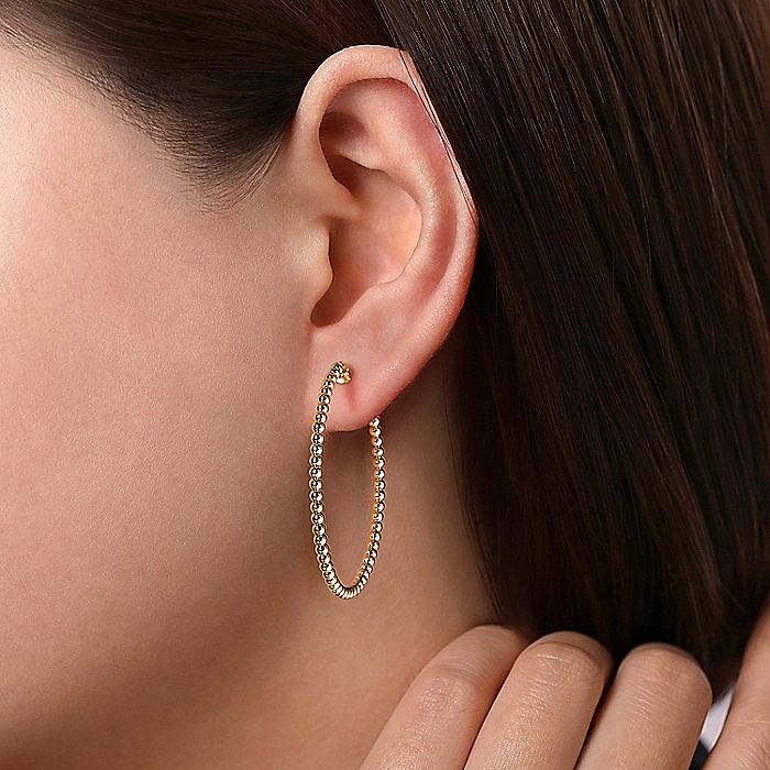 Gabriel & Co Yellow Plain Gold 40mm Beaded Round Hoop Earrings - Image 2