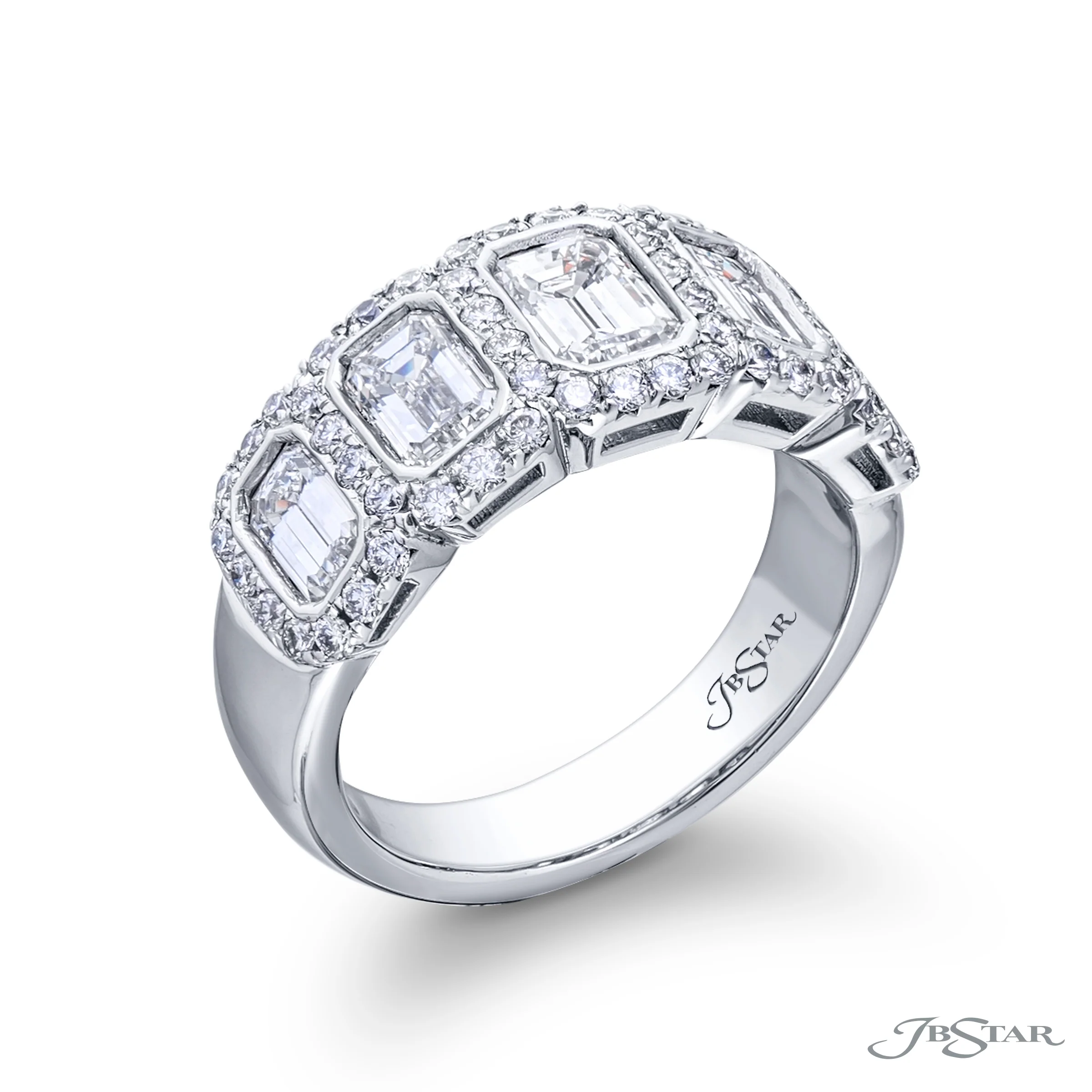 JB Star Platinum Diamond Emerald-Cut Micro Pave Wedding Band - Image 2
