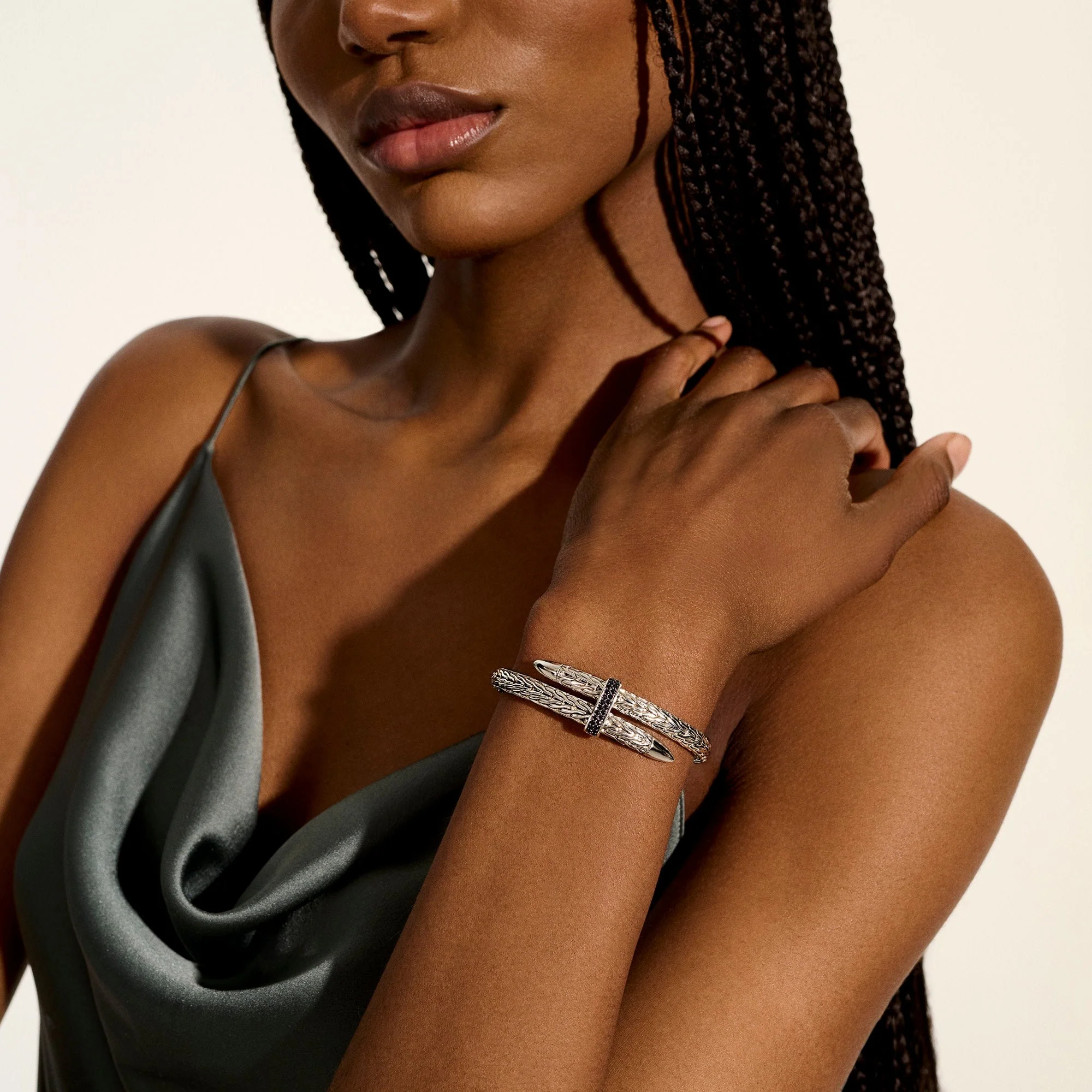 John Hardy Sterling Silver Black Sapphire Spear Flex Cuff - Image 5
