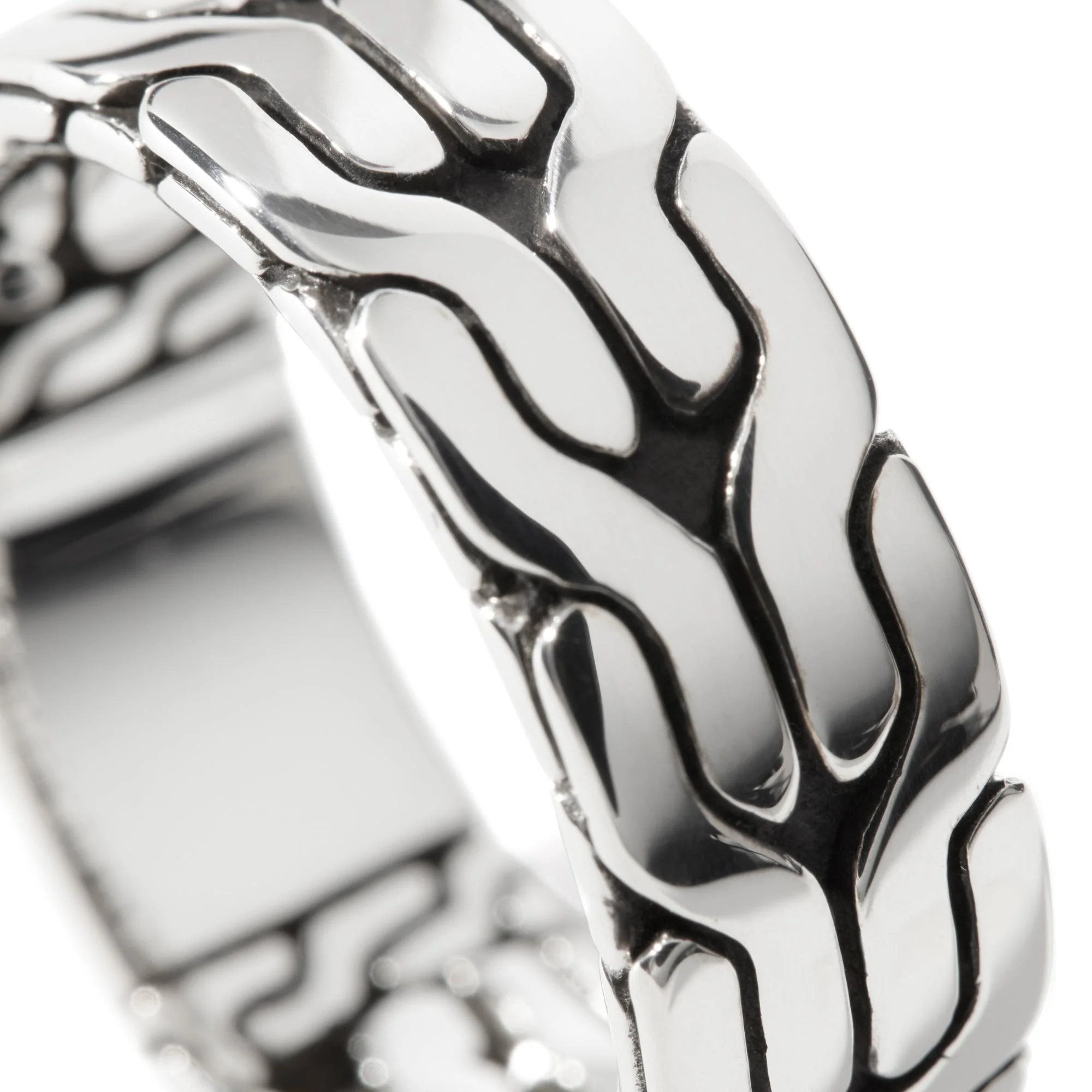 John Hardy Sterling Silver Carved Chain Band Ring - Image 2