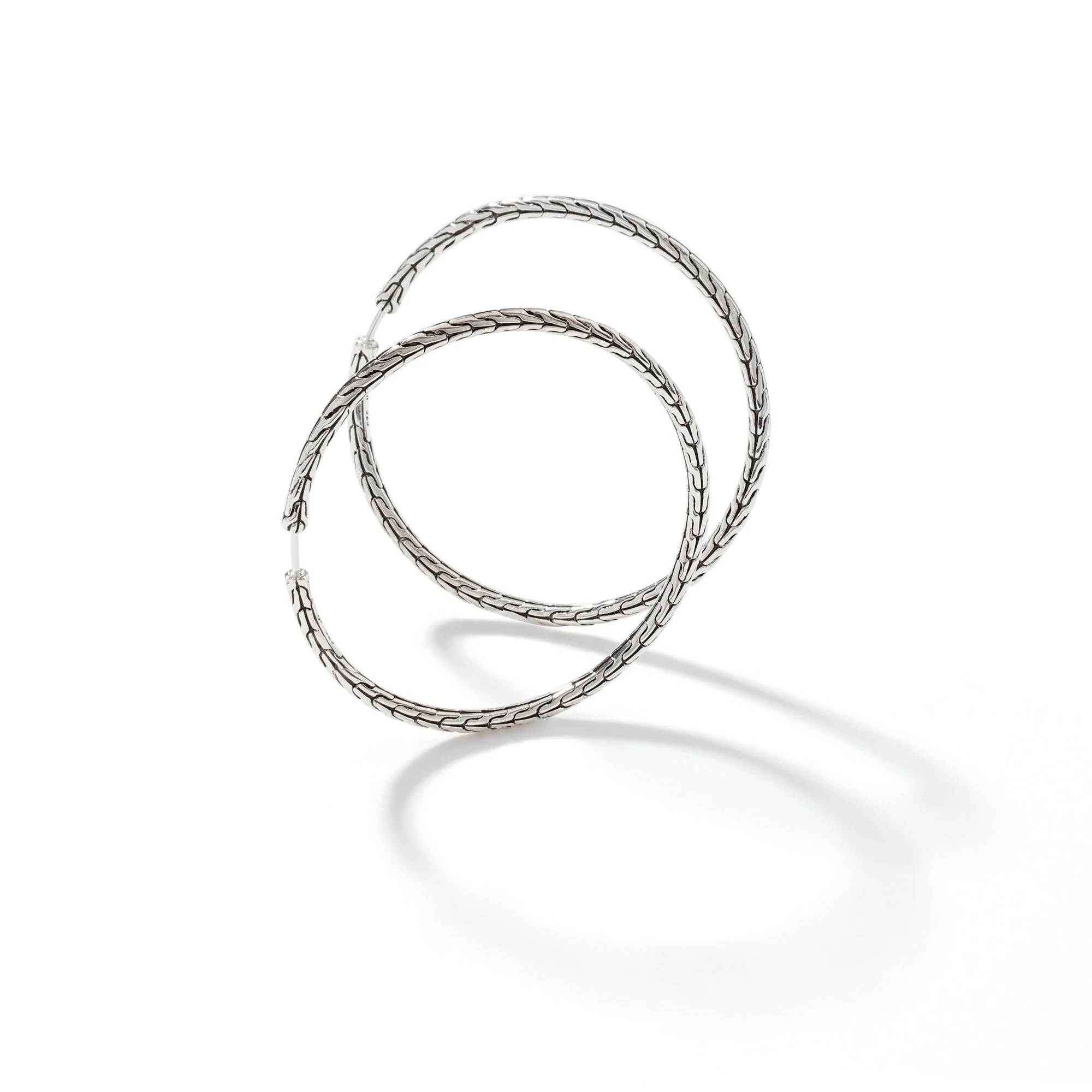 John Hardy Sterling Silver Carved Chain Hoop Earrings - Image 2