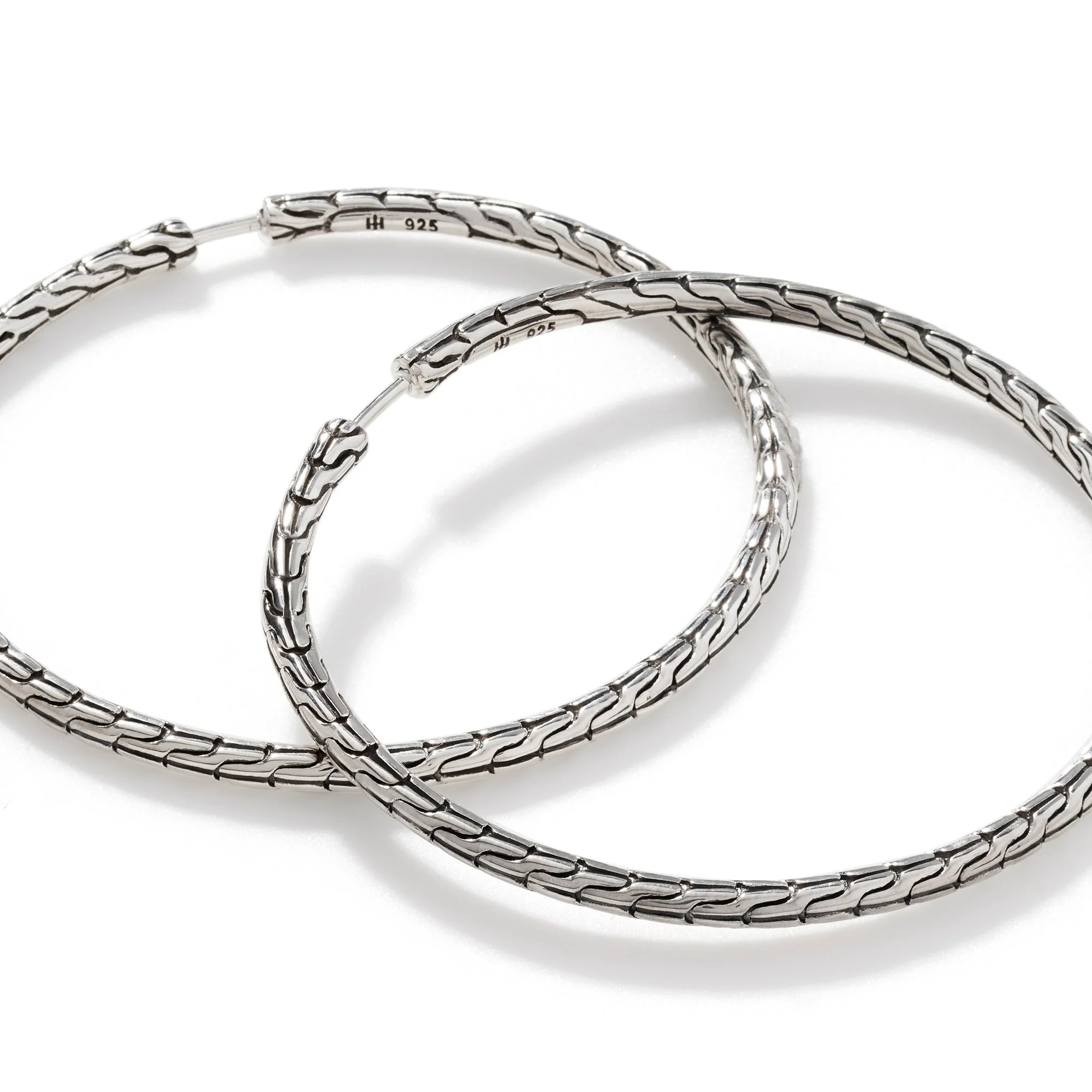 John Hardy Sterling Silver Carved Chain Hoop Earrings - Image 3