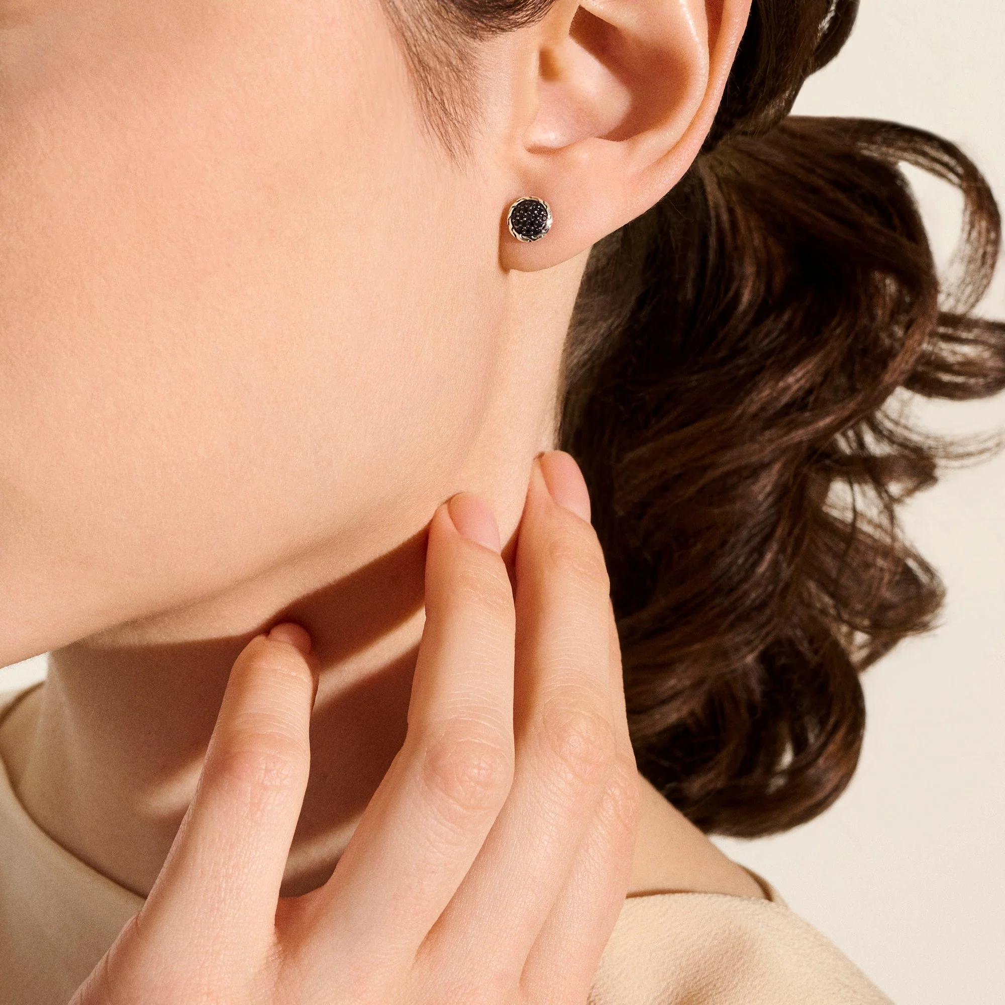 John Hardy Sterling Silver Essential Black Sapphire Pavé Stud Earring - Image 5