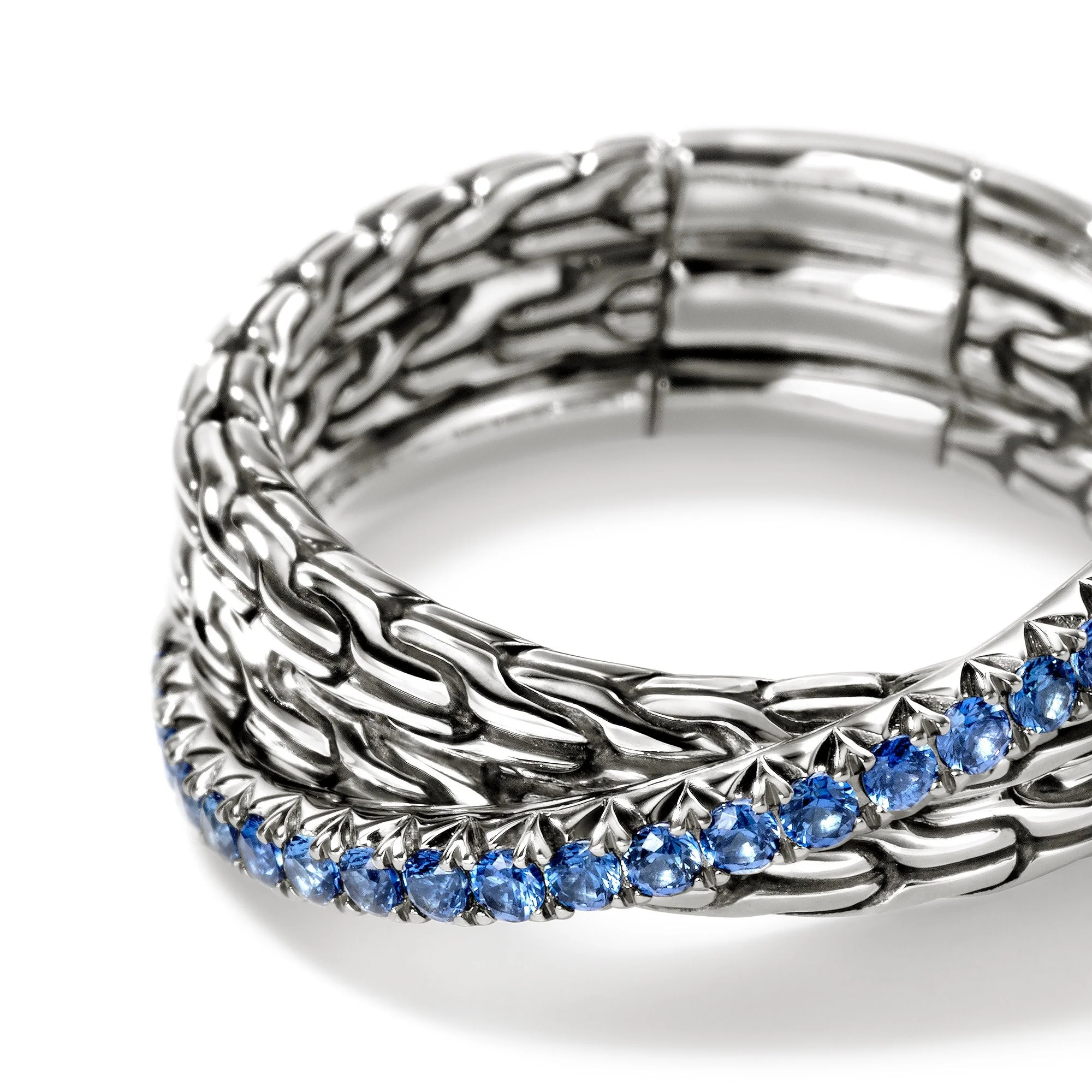 John Hardy Sterling Silver Essential Blue Sapphire Pavé Crossover Ring - Image 2