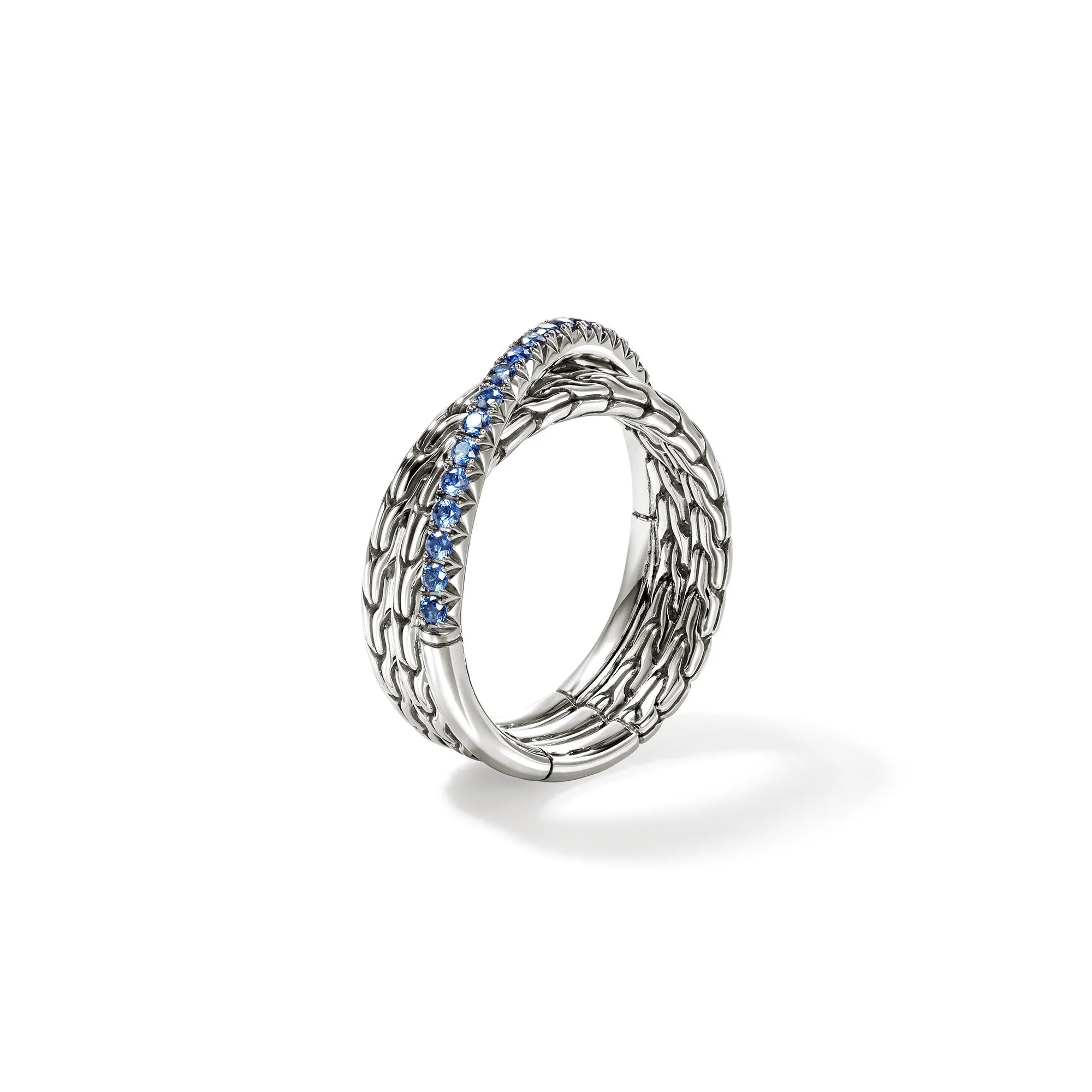 John Hardy Sterling Silver Essential Blue Sapphire Pavé Crossover Ring - Image 3