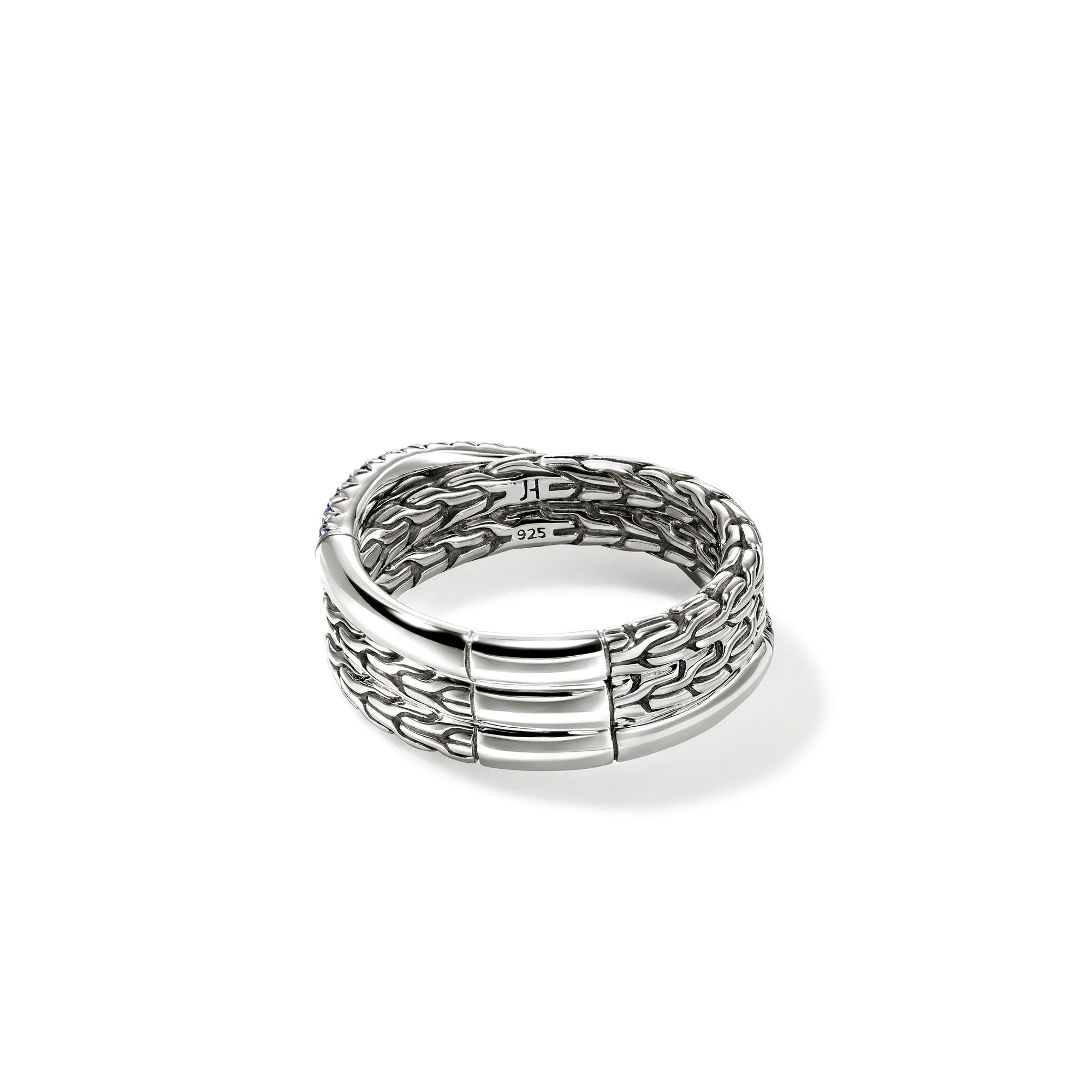 John Hardy Sterling Silver Essential Blue Sapphire Pavé Crossover Ring - Image 4