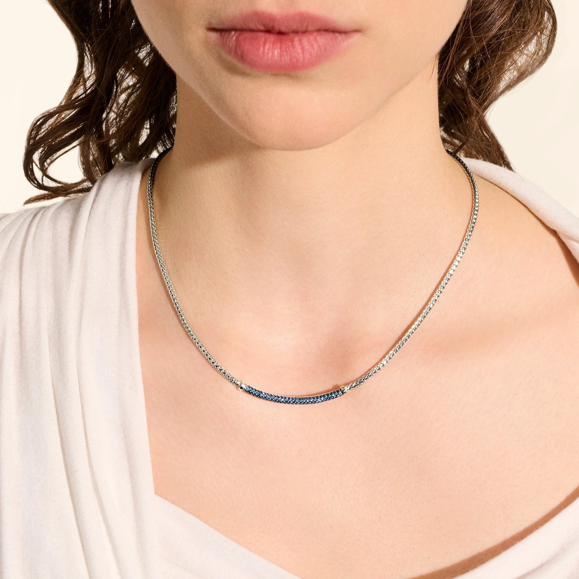 John Hardy Sterling Silver Essential Pavé Blue Sapphire Necklace - Image 5