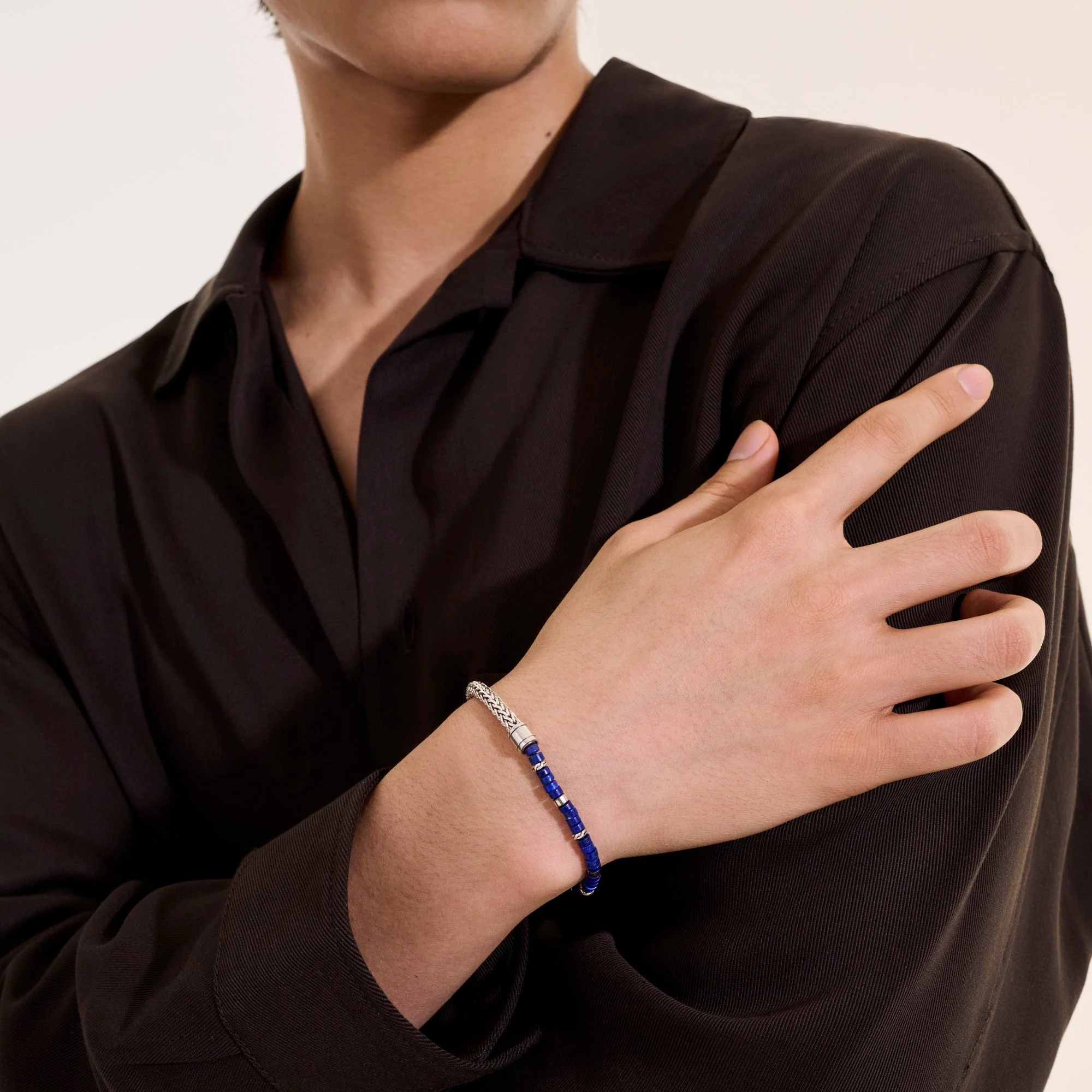 John Hardy Sterling Silver Lapis Lazuli Heishi Chain Bracelet - Image 5