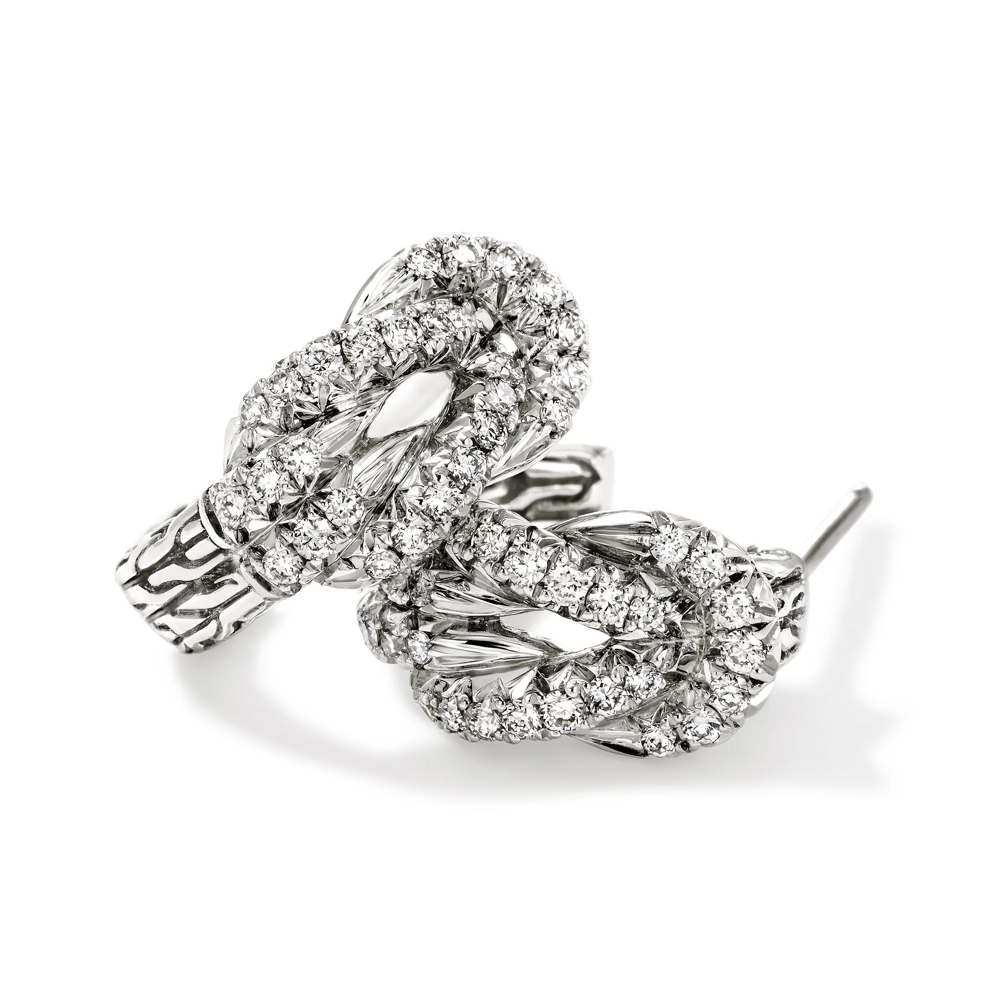 John Hardy Sterling Silver Love Knot Diamond Earrings - Image 2