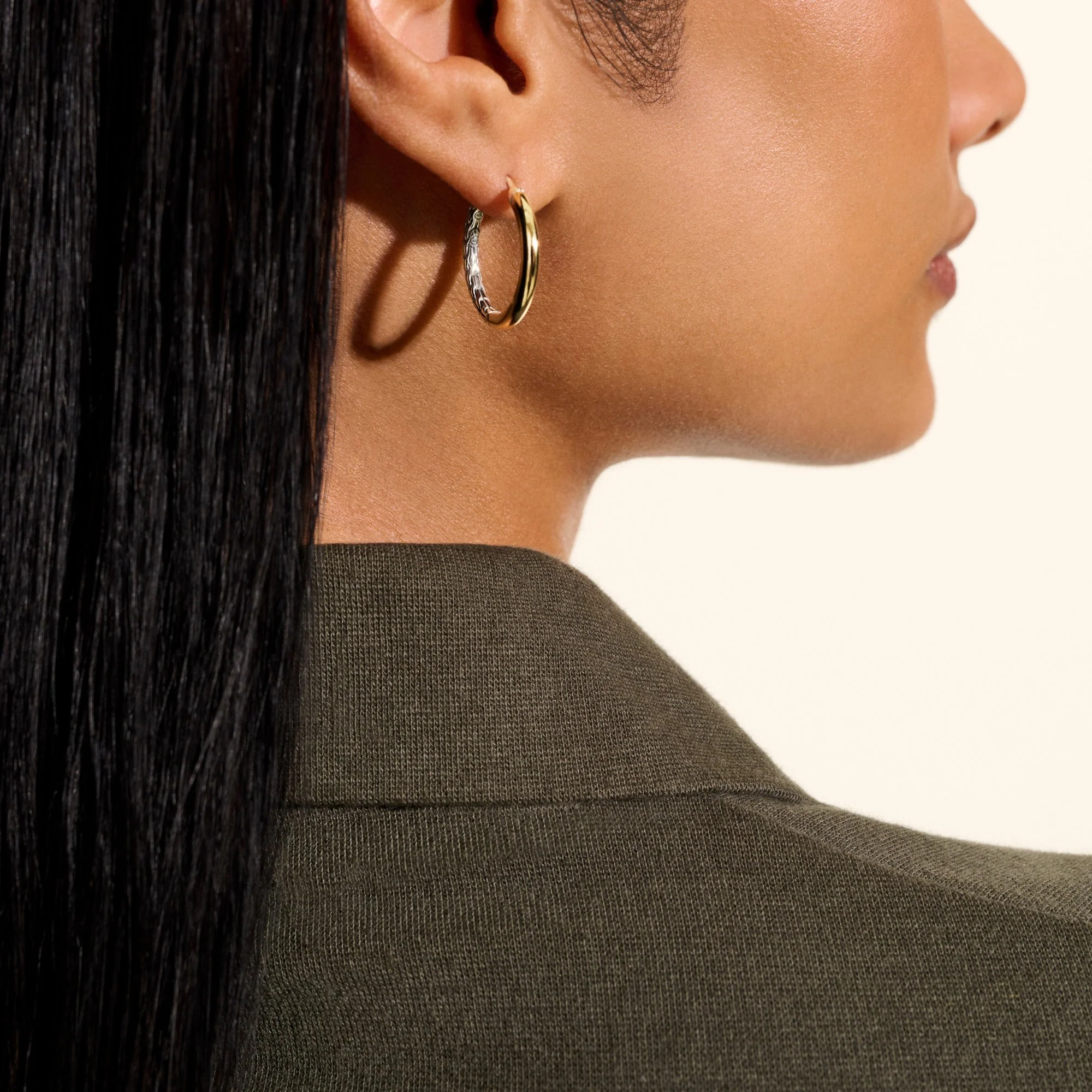 John Hardy Sterling Silver & Yellow Gold Essential Hoop Earrings - Image 5