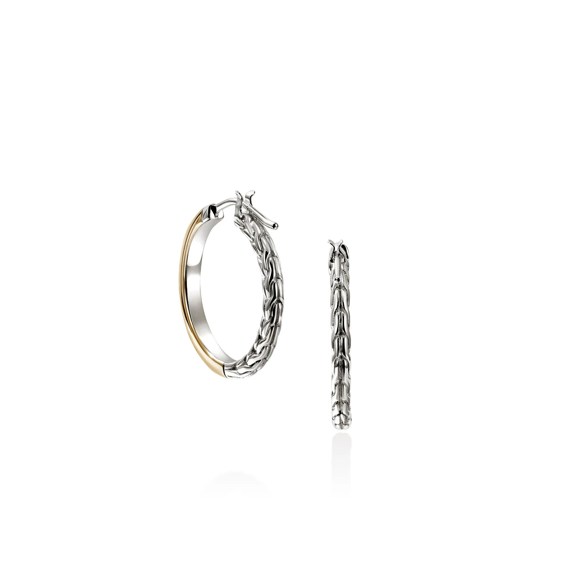 John Hardy Sterling Silver & Yellow Gold Essential Hoop Earrings - Image 4