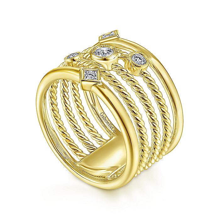 Ladies Gabriel & Co. Yellow Gold Multi Row Fashion Ring - Image 3