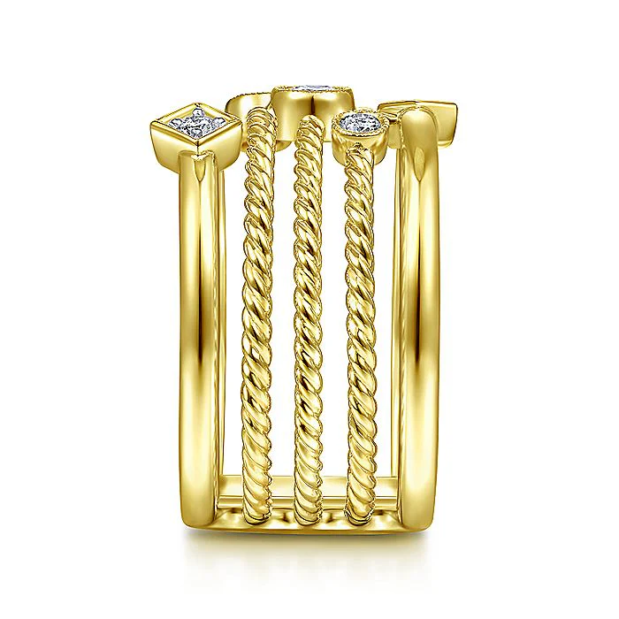 Ladies Gabriel & Co. Yellow Gold Multi Row Fashion Ring - Image 4