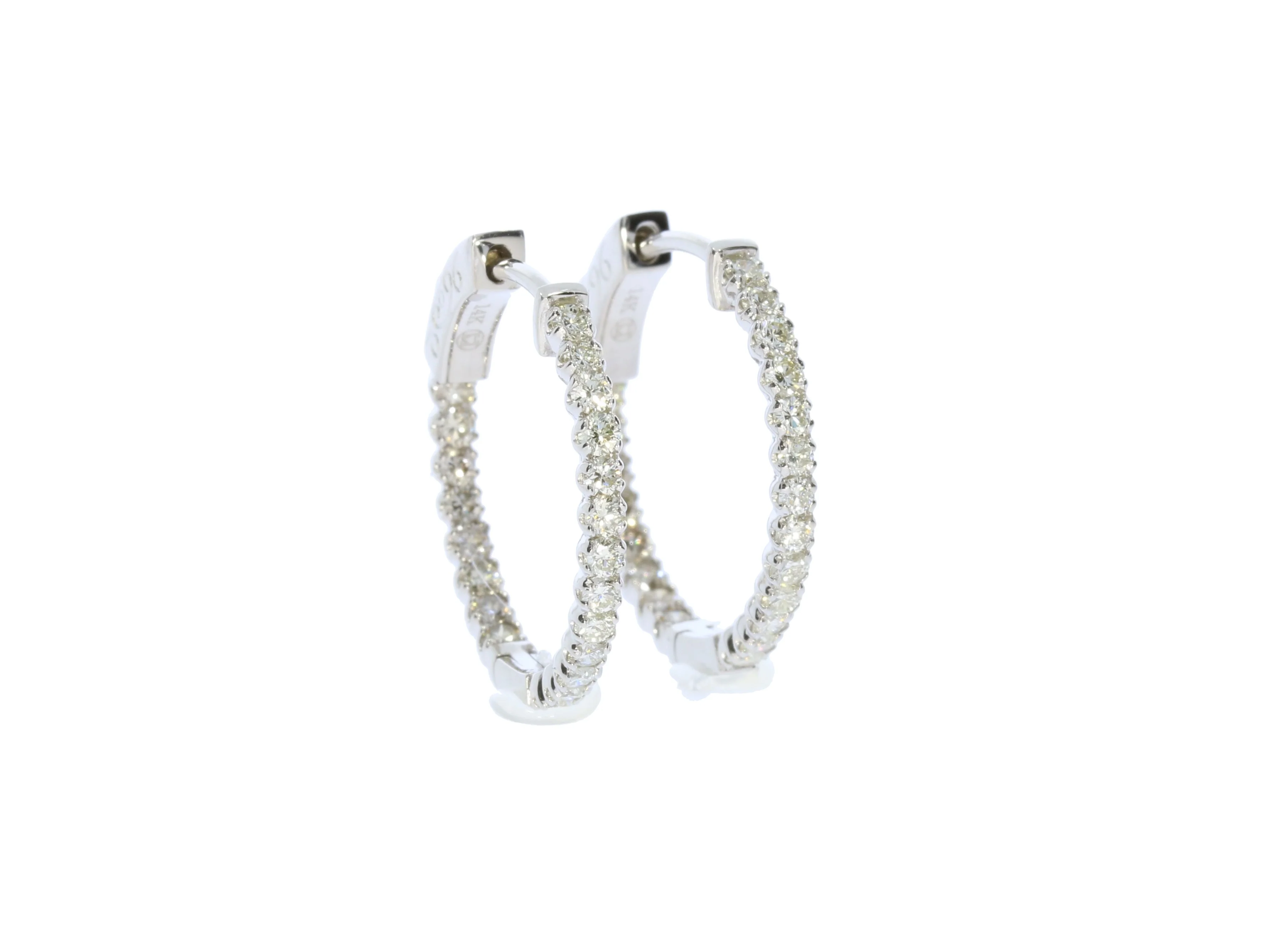 Ladies White Gold Diamond Inside Outside Hoops