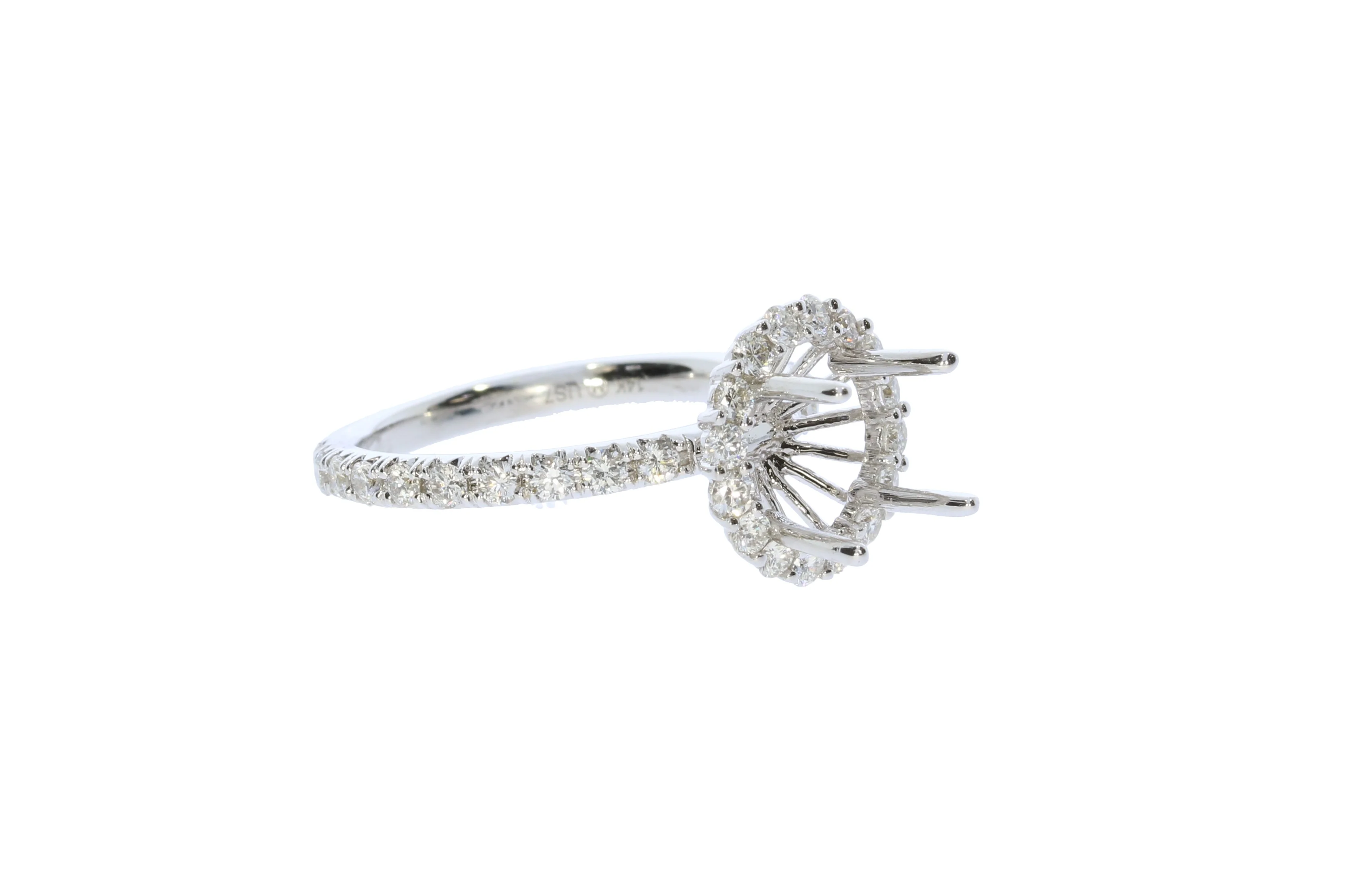 Ladies White Gold Round Halo Semi-Mount Engagement Ring - Image 2