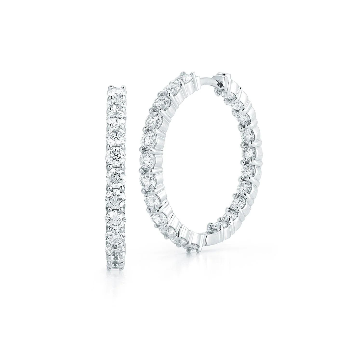 Ladies White Gold Three Carat Hoop Earrings