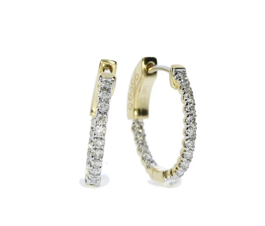 Ladies Yellow Gold 1.50 Carat Total Weight Diamond Hoop Earrings