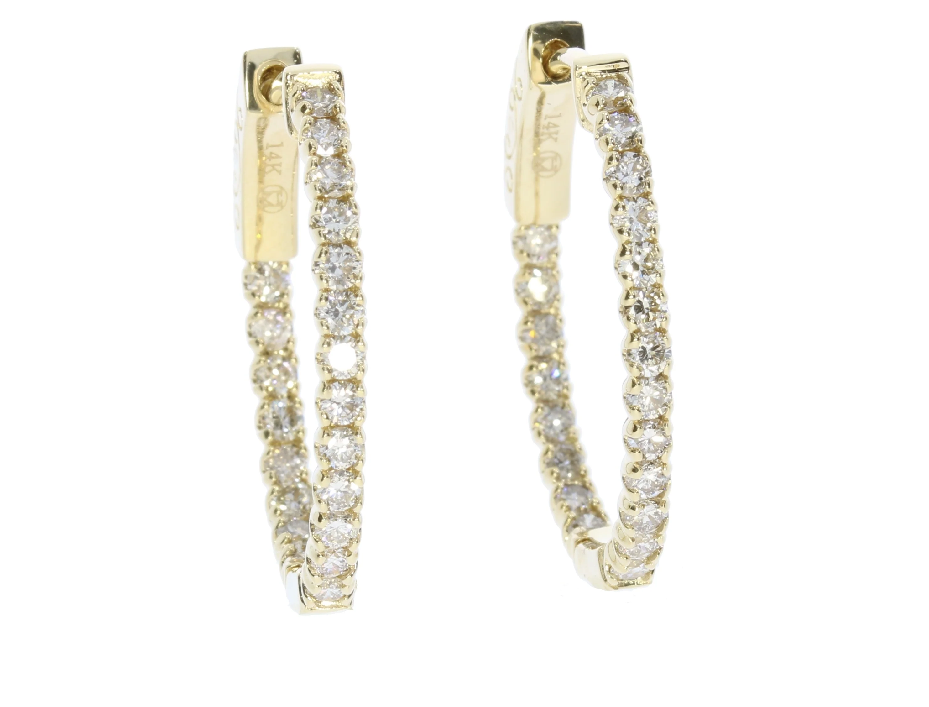 Ladies Yellow Gold One Carat Oval Hoop Earrings