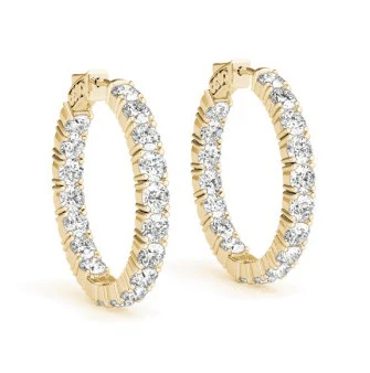 Ladies Yellow Gold Two Carat Hoop Earrings