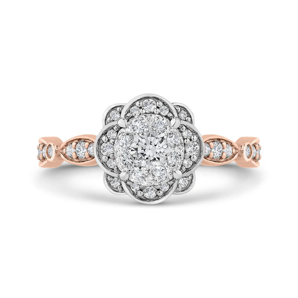 Luminous Rose & White Gold Flower Engagement Ring