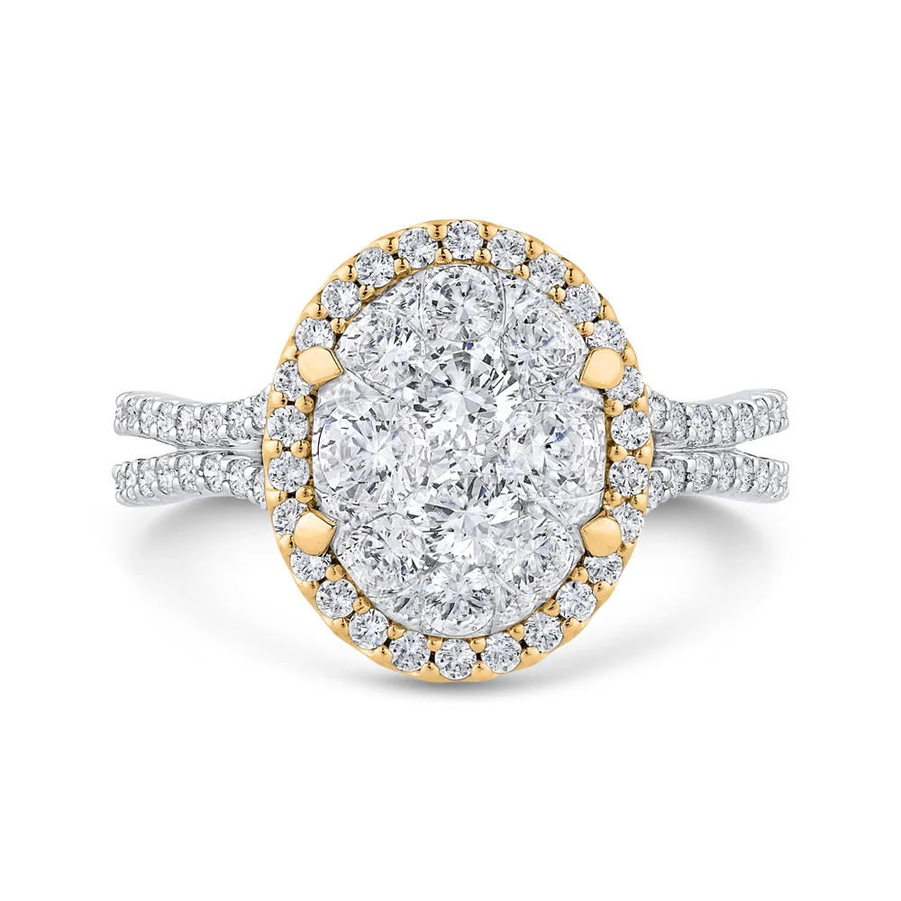 Luminous White And Yellow Gold Oval Halo Engagement Ring