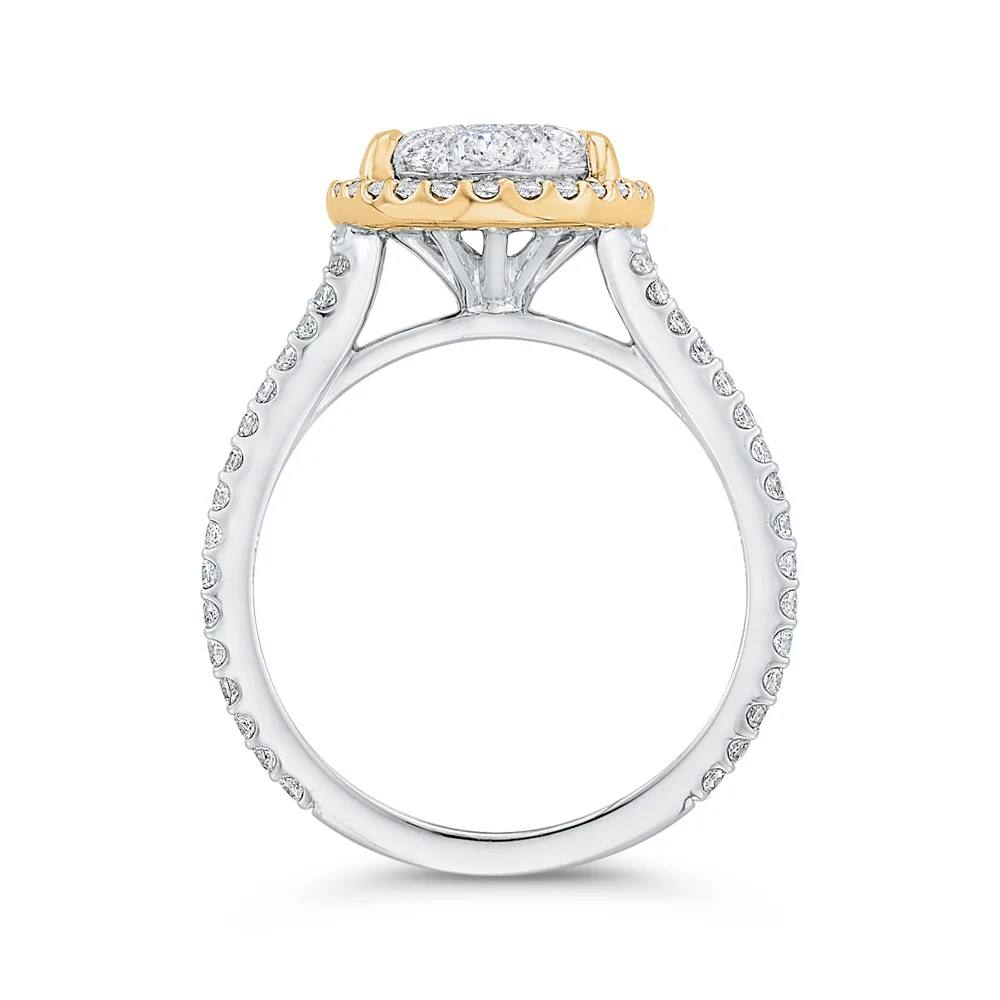 Luminous White And Yellow Gold Oval Halo Engagement Ring - Image 4