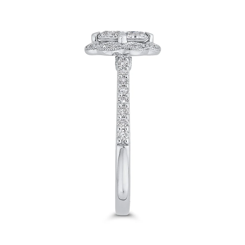 Luminous White Gold Round Floral Halo Engagement Ring - Image 3