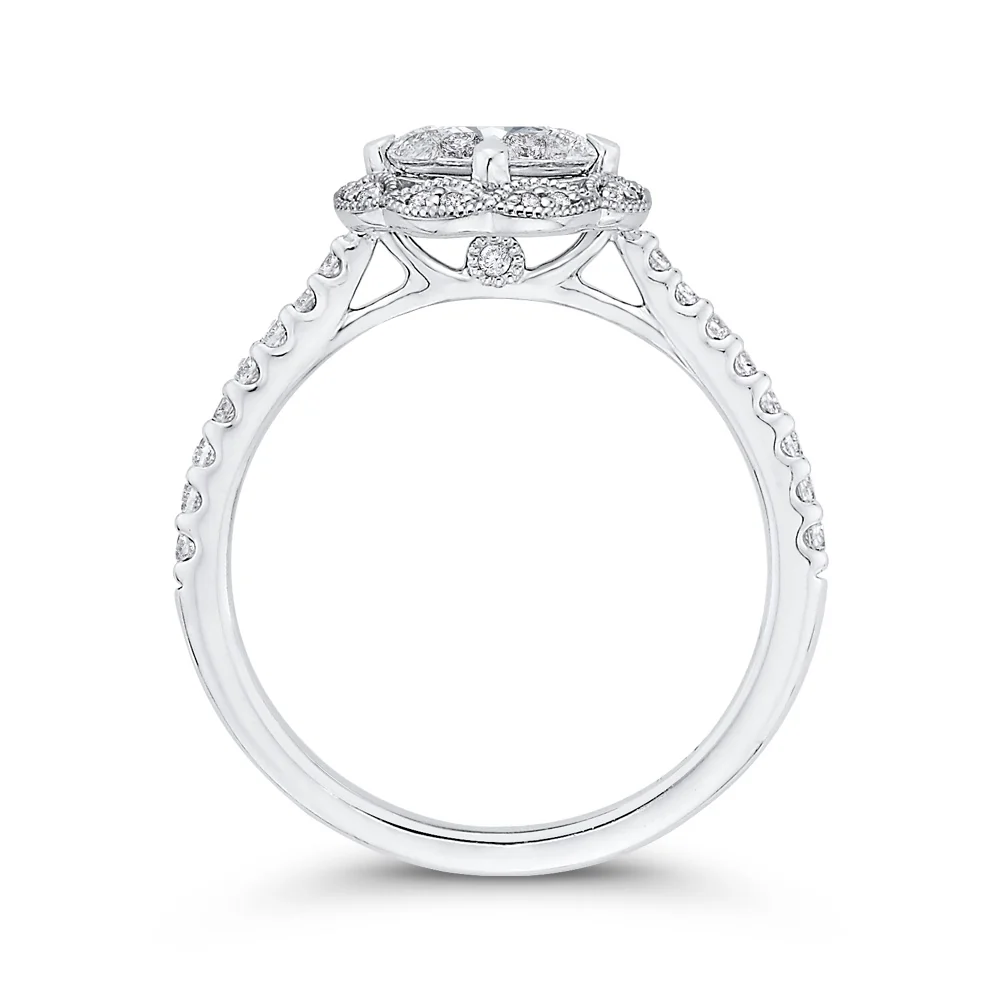 Luminous White Gold Round Floral Halo Engagement Ring - Image 4