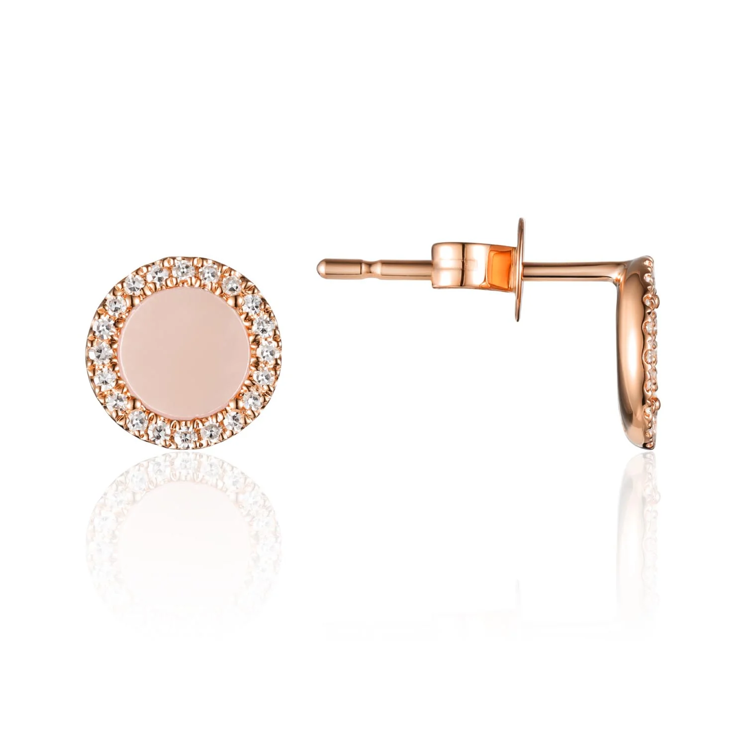 Luvente 14 Karat Rose Gold Round Mother of Pearl Diamond Halo Earrings