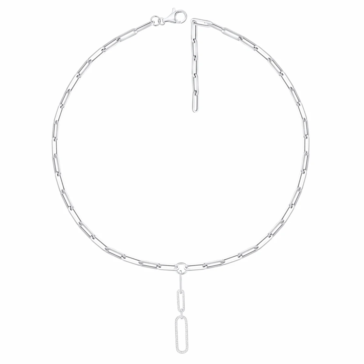 Luvente 14 Karat White Gold Diamond Drop Paperclip Necklace