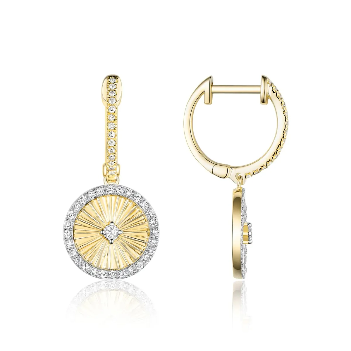 Luvente 14 Karat White Gold Medallion Round Diamond Drop Earrings