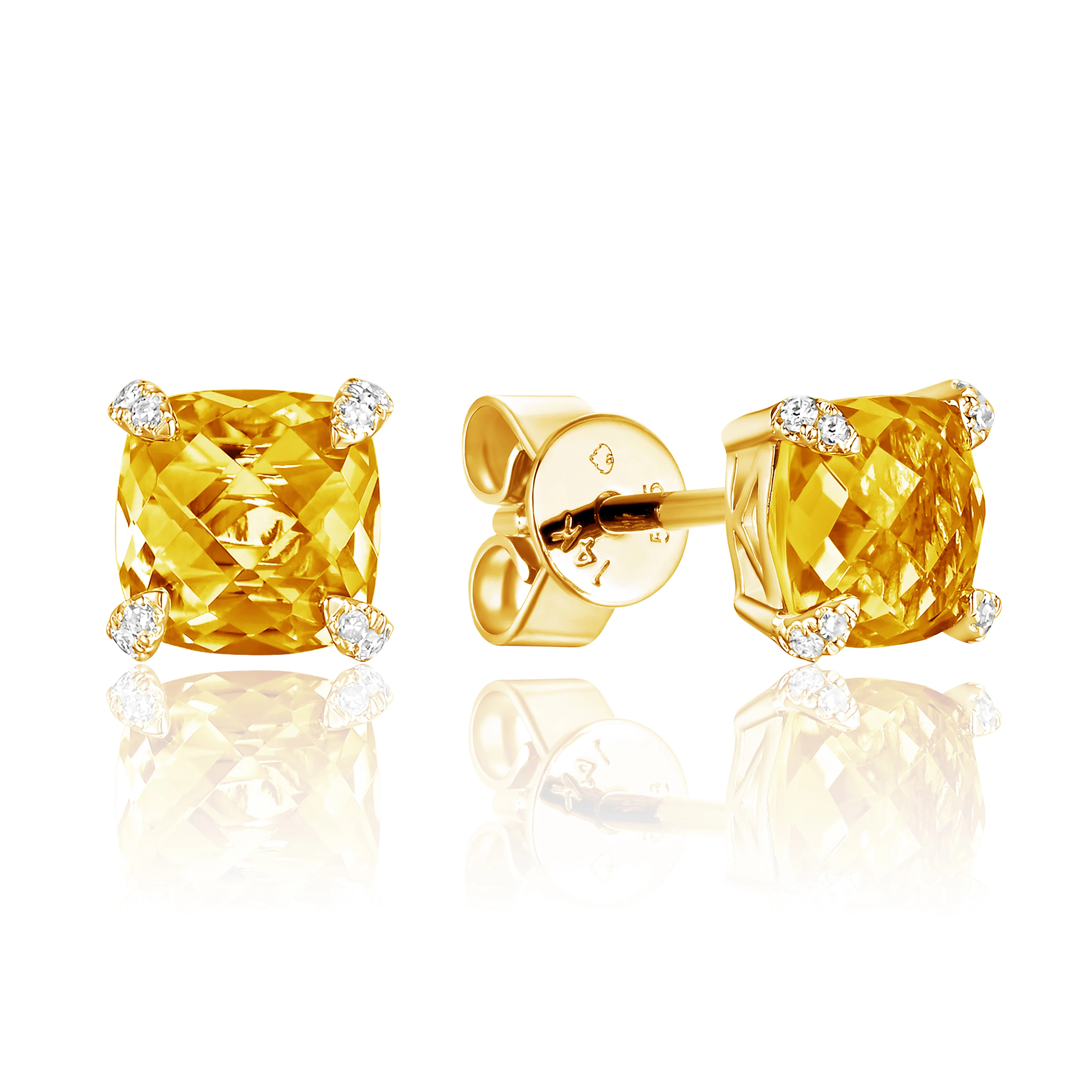 Luvente 14 Karat Yellow Gold Pavé Claw Cushion Citrine Earrings