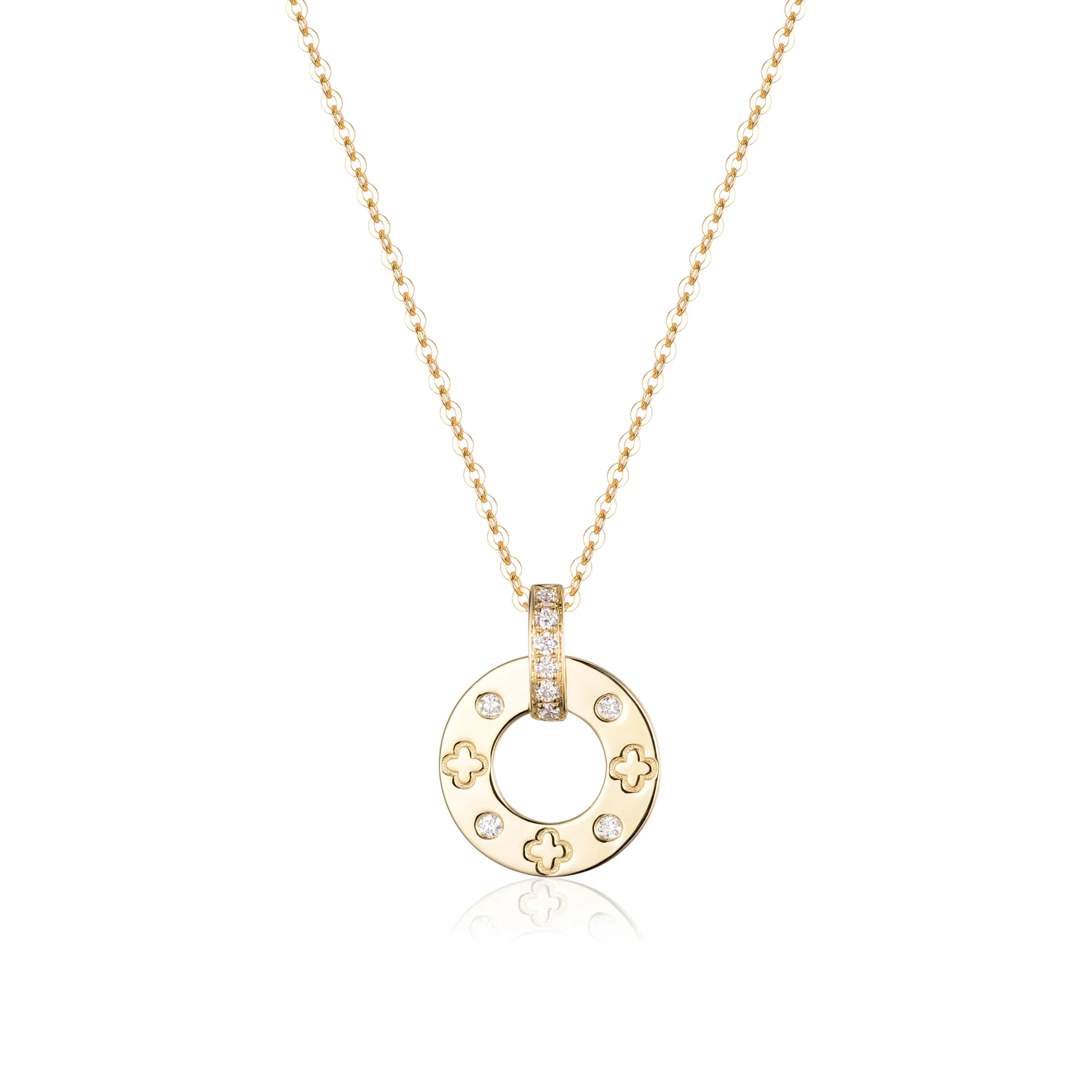 Luvente 14 Karat Yellow Gold Polished Gold Circle Diamond Pendant