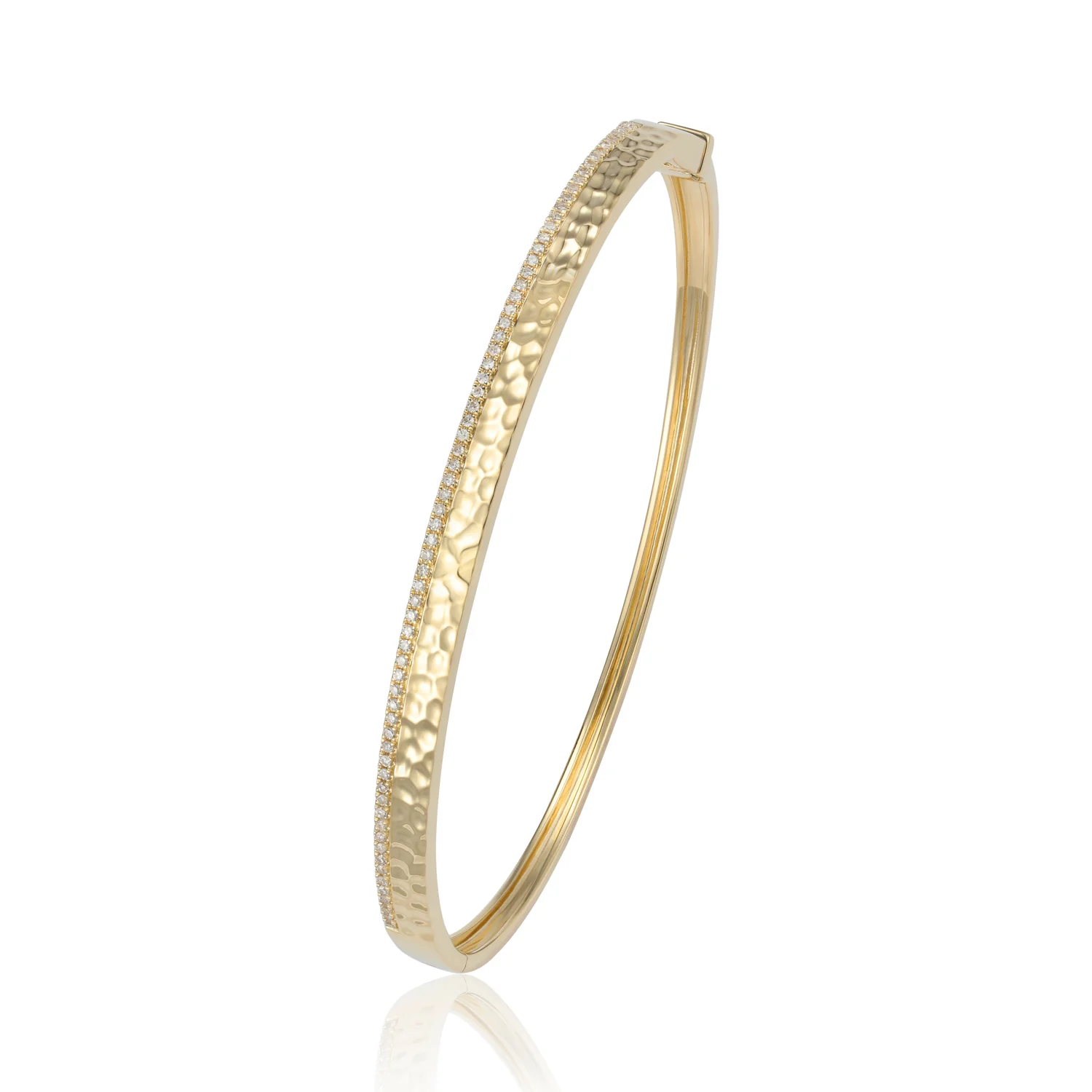 Luvente 14 Karat Yellow Gold Textured Diamond Bangle Bracelet