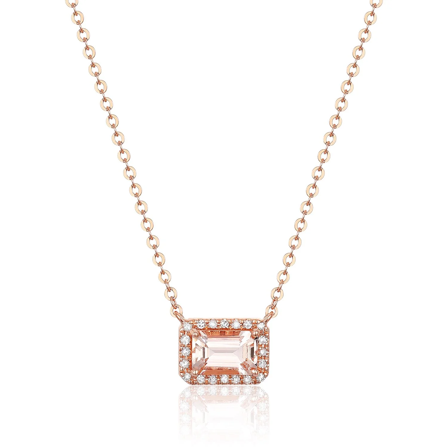 Luvente Rise Gold Morganite & Diamond Halo Station Necklace