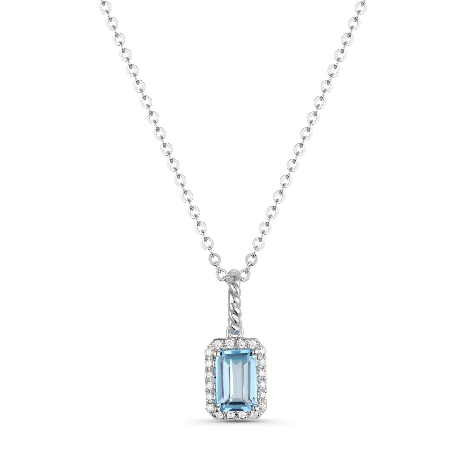 Luvente White Gold Blue Topaz & Diamond Drop Halo Pendant