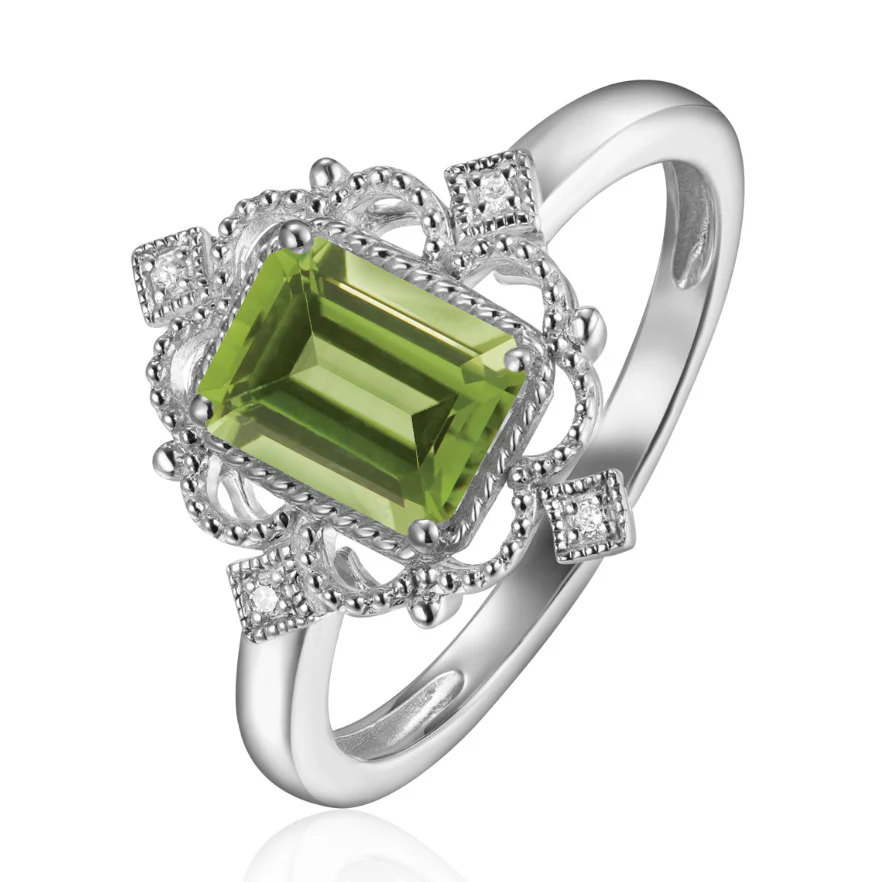 Luvente White Gold Peridot and Diamond Ring