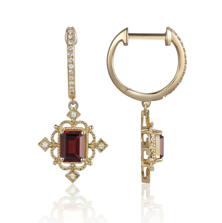 Luvente Yellow Gold Garnet and Diamond Earrings