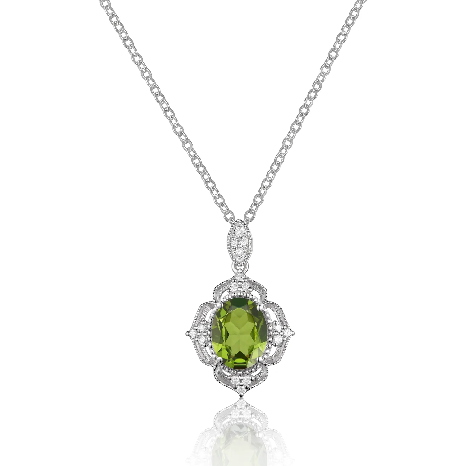 Luvente Yellow Gold Oval Peridot and Diamond Necklace
