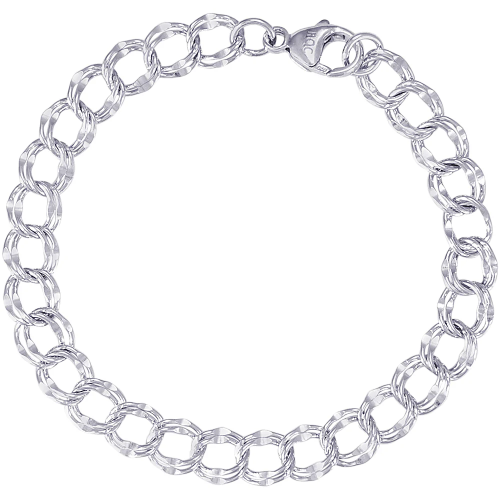 Rembrandt Silve Large Double Link Dapped Curb Charm Bracelet
