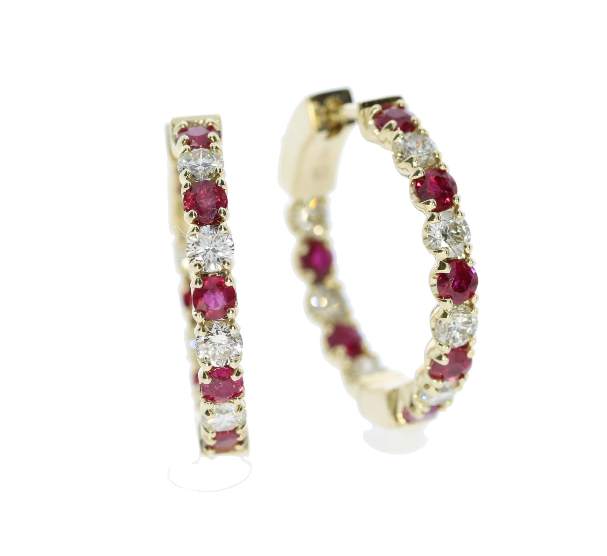 Ruby and Diamond Yellow Gold Hoop Earrings