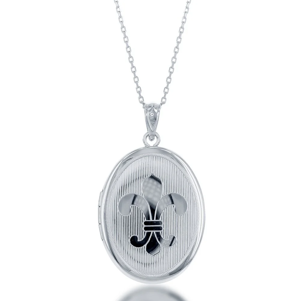 Sterling Silver Fluer De LIs Oval Locket