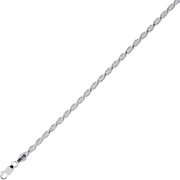 Sterling Silver Rhodium Plated 20 Inch 2.9mm Polish Rope Chain With Lobster Clasp