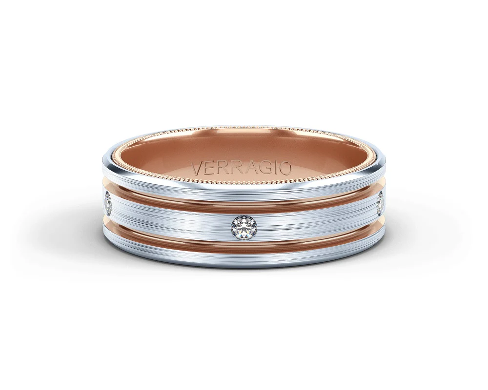 Verragio Mens White & Rose Gold Diamond Wedding Band