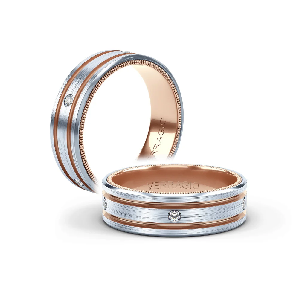 Verragio Mens White & Rose Gold Diamond Wedding Band - Image 2