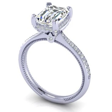 Verragio White Gold Emerald Cut Hidden Halo Semi-Mount Engagement Ring