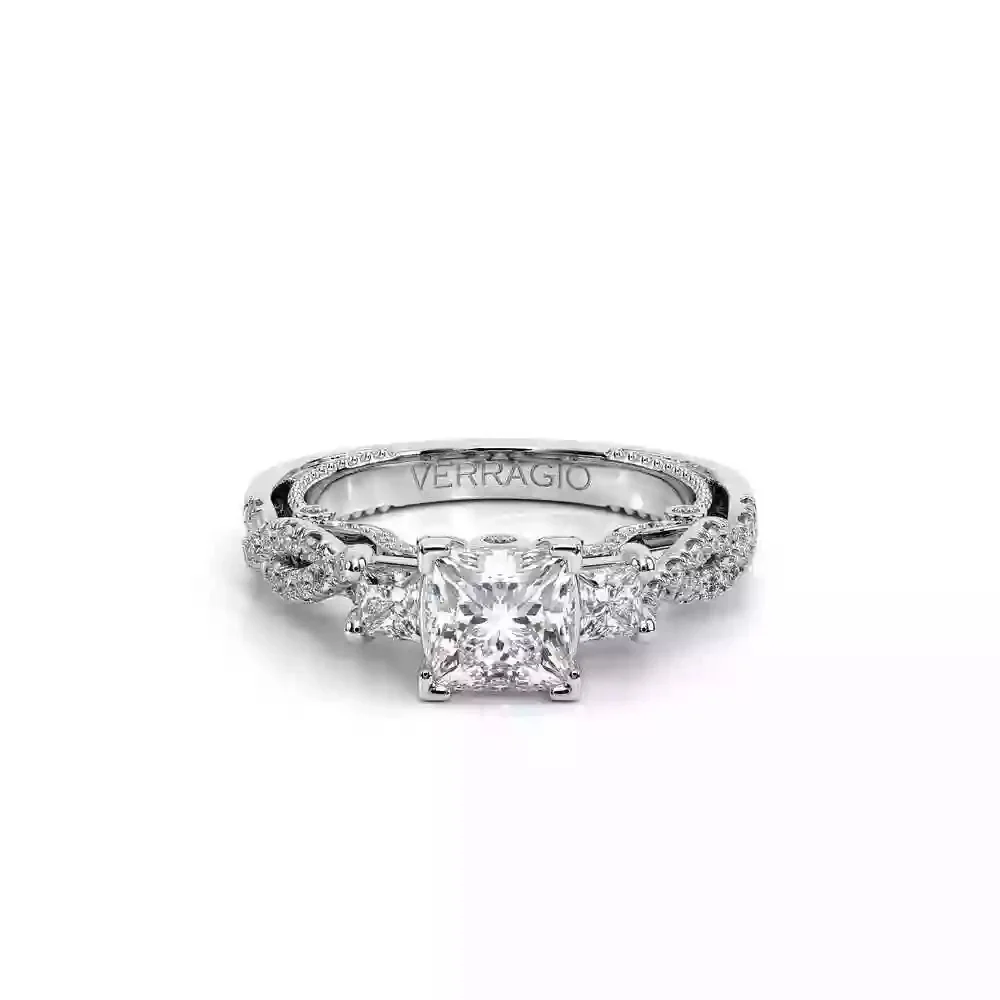 Verragio White Gold Insignia Princess Cut Three Stone Semi-Mount Engagement Ring